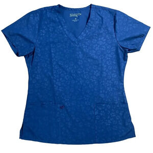 Scrubfinity Performx Navy V-Neck Paw Print Stretch Scrub Top Women's Size Medium